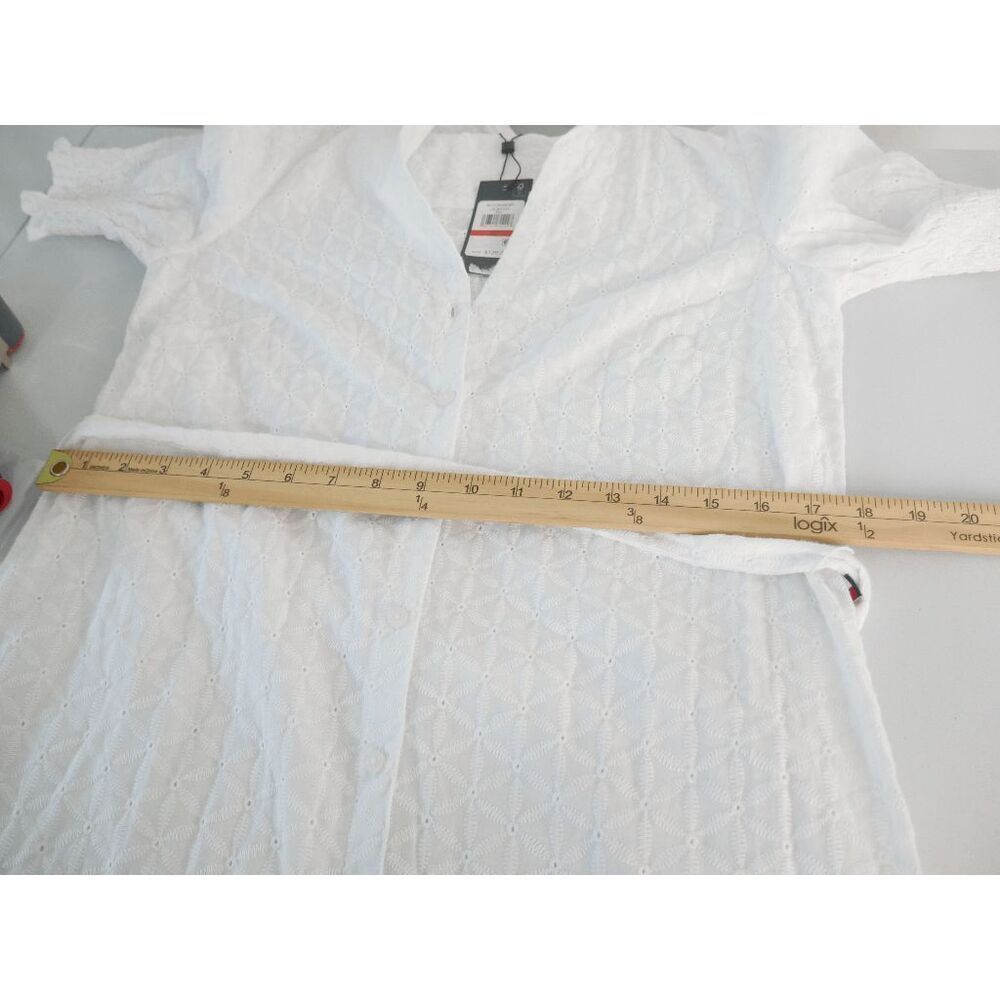 Tommy Hilfiger Women's White Puffed Sleeve Eyelet Midi Dress XS - Picture 9 of 14